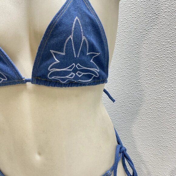 NEW UNDERSTATED Leather Women’s Bootscoot Bikini Set Denim Blue Size M - Picture 13 of 15